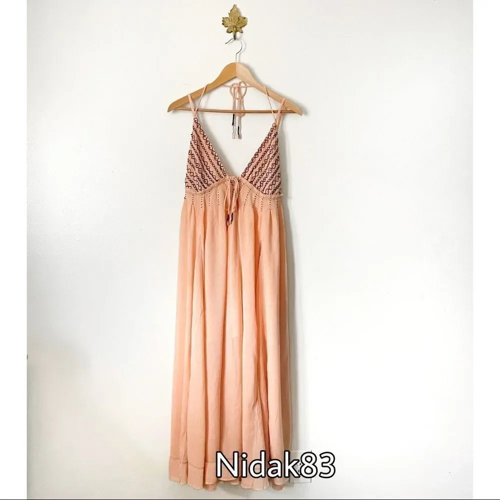 Free People Junebug Peach Maxi Dress Medium NWT